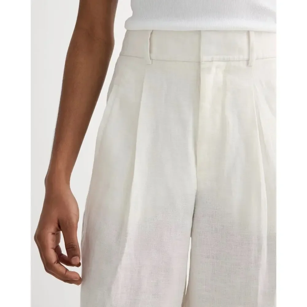 NWT Everlane The Linen Way-High Wide-Leg Drape Pant In Natural Birch Size 10